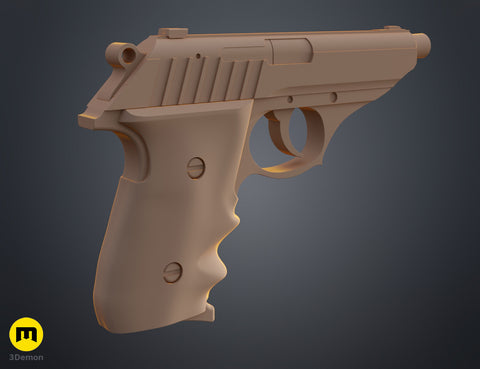 Clay render front-quarter view of Grace Ashcroft Handgun RE Requiem STL showing muzzle trigger assembly ergonomic handle shape
