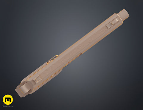 Clay render top-down view of Grace Ashcroft Handgun RE Requiem STL showing slide width front and rear sight alignment detail