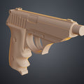 Clay render close-up of Grace Ashcroft Handgun RE Requiem grip showing intricate wood-texture pattern and circular screw detail