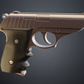 Painted 3D render front-quarter view of Grace Ashcroft Handgun RE Requiem showing metallic finish grip detail trigger area magazine base