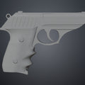 Wireframe mesh render side profile of Grace Ashcroft Handgun RE Requiem STL showing polygon topology and mesh density