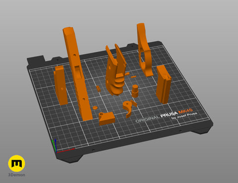 Slicer screenshot of Grace Ashcroft Handgun RE Requiem STL parts arranged on circular Prusa virtual print bed top-down view