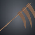 Painted 3D render of Hidan Scythe - Naruto, curved blade with dual-edge design, 3D print cosplay prop.