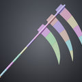 CGI render of Hidan Scythe - Naruto, purple-hilted curved blades, 3D print cosplay prop.