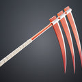 Printable 3D model of Hidan Scythe - Naruto, red and white 3D print cosplay weapon, side view.