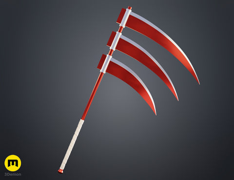 Hidan Scythe - Naruto STL, red curved blades with white core, 3D print cosplay prop