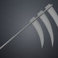 3D model of Hidan Scythe - Naruto, dual-bladed 3D print cosplay weapon, side view.