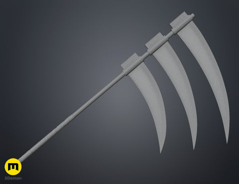 3D model of Hidan Scythe - Naruto, dual-bladed 3D print cosplay weapon, side view.