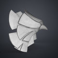 Wireframe mesh render of the patriot hero's Eagle Shoulder armor STL, grey grainy mesh, 5-pronged design.