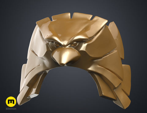 Textured 3D render of the patriot hero’s Eagle Shoulder armor STL, gold-brown segmented cosplay prop.