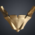 Digital 3D render of the patriot hero’s Eagle Shoulder armor STL, gold two-pronged cosplay prop.