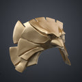 Textured 3D render of the patriot hero’s Eagle Shoulder armor STL, gold metallic eagle head with sharp beak.