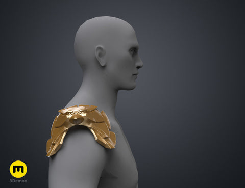 Printable 3D model of the patriot hero’s Eagle Shoulder armor, gold textured shoulder pauldron, 3D printed cosplay prop.