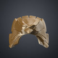 Textured 3D render of the patriot hero’s Eagle Shoulder armor STL, gold metallic, segmented shoulder armor.