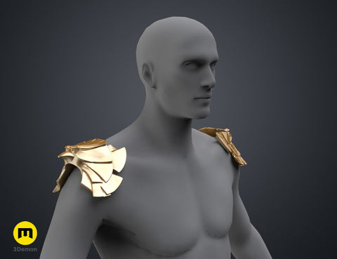 3D model render of the patriot hero's Eagle Shoulder armor - the superhero series, gold pronged shoulder plates, printable STL.