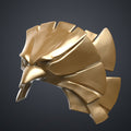 Textured 3D render of the patriot hero’s Eagle Shoulder armor STL, gold metallic 3D printed cosplay prop.