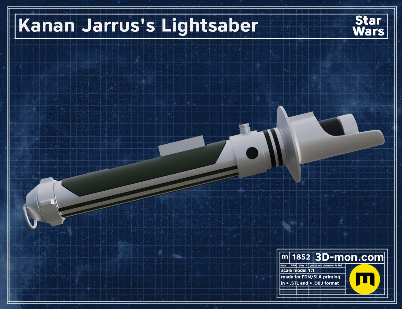 Kanan Jarrus's lightsaber STL | 3D Printable Prop Weapon | 3Demon