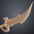 Printable 3D model of Solo Leveling Kasaka's Venom Fang, beige scimitar with dragon head hilt, 3D print cosplay prop