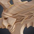 Digital 3D render of Solo Leveling Kasaka's Venom Fang, beige 3D printed cosplay prop, close-up of textured arm detail