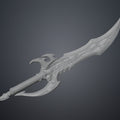 CGI render of Solo Leveling Kasaka's Venom Fang STL, gray textured 3D print cosplay prop, side view