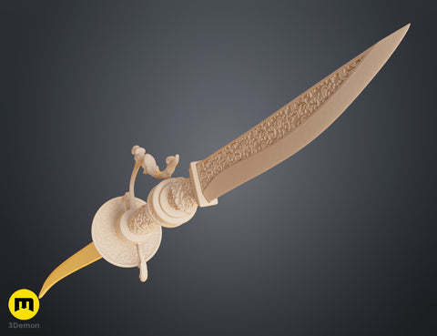 Clay render of Lady Maria Rakuyo Blade Bloodborne STL full connected weapon low angle front view showing blade taper and hilt symmetry