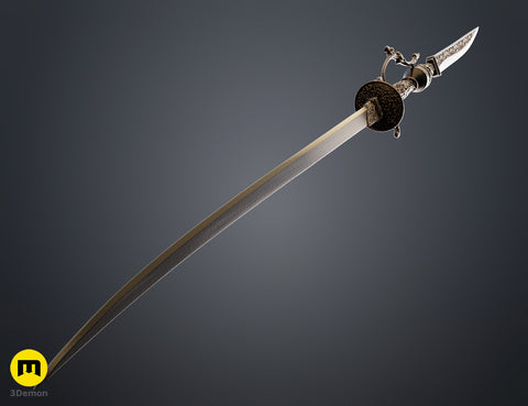 Clay render close-up of Lady Maria Rakuyo Blade Bloodborne main hilt showing raw sculptural relief patterns and decorative filigree ornate detail