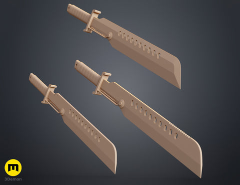 Digital 3D render of Mandalorian Vibrosword STL, dual-bladed 3D print cosplay prop.