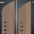 Textured 3D render of Mandalorian Vibrosword, damaged vs clean blade comparison, 3D print cosplay prop