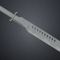 3D visualization of Mandalorian Vibrosword STL, serrated blade with rivet holes, 3D print cosplay prop