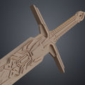 Close-up clay render of the the mech leader sword hilt and guard showing intricate 3D model geometry.