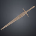 Neutral clay render of the the mech leader sword showing full model geometry and complex blade patterns.