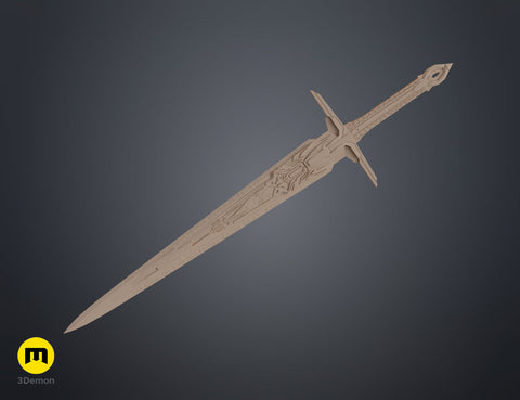 Neutral clay render of the the mech leader sword showing full model geometry and complex blade patterns.