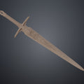Angled clay render of the the mech leader sword highlighting intricate surface details and carvings.