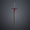 Full-length vertical 3D render of the the mech leader sword with long engraved silver blade and colorful hilt.