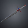 Full 3D render of the the mech leader sword model with silver blade and vibrant red and blue hilt – 3D print.