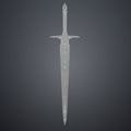 Wireframe mesh render of the the mech leader sword showing the detailed polygonal structure of the STL file.