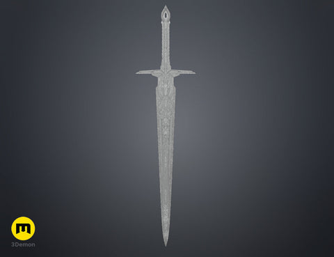 Wireframe mesh render of the the mech leader sword showing the detailed polygonal structure of the STL file.