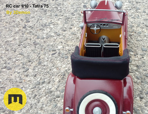 3D print preview of RC model Tatra 75, red 1/10 scale car front view, 3D printed detail