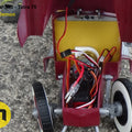 Exploded view of RC model Tatra 75, yellow chassis with red suspension, 3D printed RC car kit