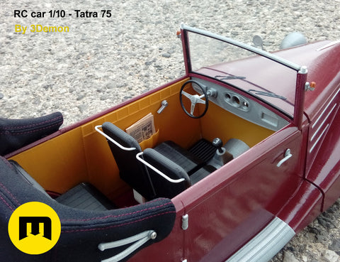 3D visualization of RC model Tatra 75, interior view, 1/10 scale 3D print.