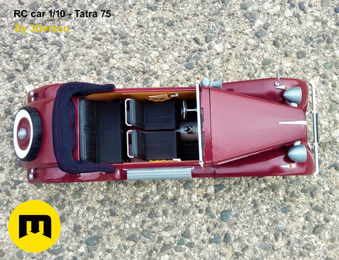 Exploded view of RC model Tatra 75, 3D printed interior assembly guide, 1/10 scale