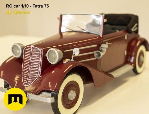 Printable 3D model of RC car Tatra 75, maroon vintage 1/10 scale, 3D print preview
