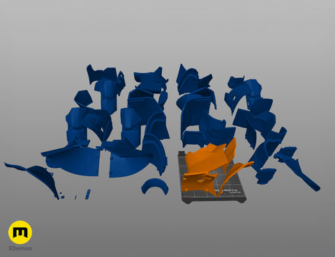 Color-coded parts breakdown of Atreides Armor STL, exploded view of Dune cosplay prop