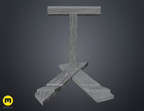 Wireframe mesh render of Shield Saw Stand Doom STL showing high-density wood grain sculpt polygon geometry detail