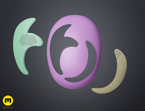 3D model render of Slay the Spire Merchant Mask STL, purple 3D printed cosplay prop with side view parts.