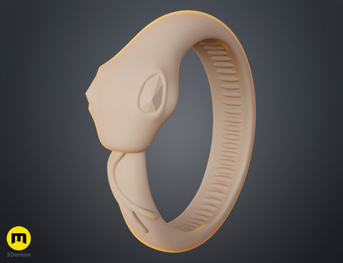 Clay render side profile of Slay the Spire Snake Ring smooth variant showing sleek curved band body and detailed snake head with tiny mouth