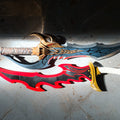Solo Leveling Kasaka's Venom Fang, painted 3D printed cosplay prop, side view of two-tone sword with dragon head hilt