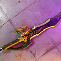 3D visualization of Solo Leveling Kasaka's Venom Fang, 3D printed cosplay prop, purple and gold details, side view