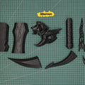 3D model render of Solo Leveling Kasaka's Venom Fang 3D printed cosplay prop parts, disassembled on cutting mat