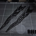 CGI render of Solo Leveling Kasaka's Venom Fang STL, 3D printed fang prop on smooth PET sheet, side view